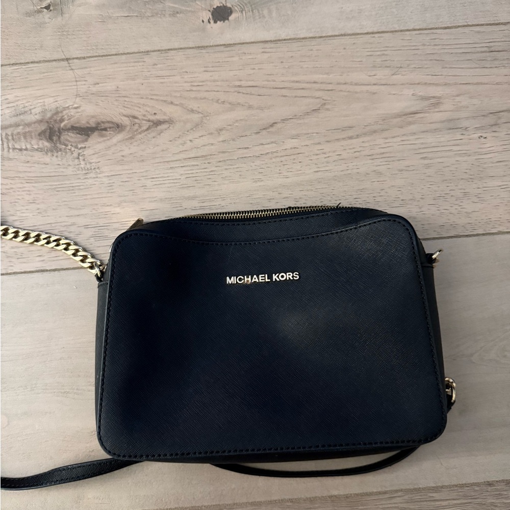 Michael Kors Navy Crossbody Bag with Gold Accents